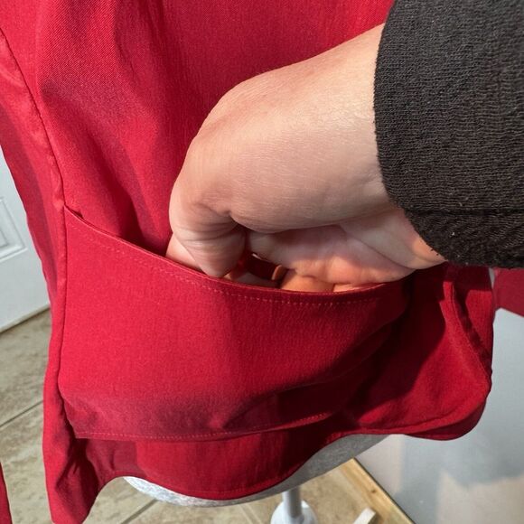 Samuel Dong Fantastical Rich Red Jacket Size Medium Puff Collar Ruffle Belted - Picture 7 of 13